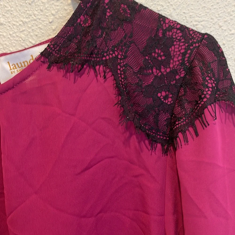 Laundry by Shelli Segal polyester long sleeve fuchsia black lace on shoulders 12 - Picture 2 of 5